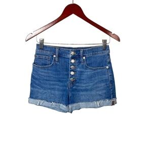 Madewell Shorts Women 25 Raw Hem Cuffed Denim Jeans High Rise Button Fly